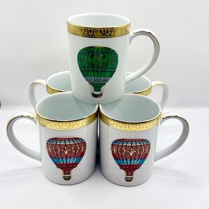 Vtg Royal Gallery Gold Buffet Hot‎ Air Balloon Mugs Federated Dept Stores 5 Set